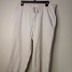 Christopher & Banks Capri Pants Women 12 Pockets Linen Blend Tan